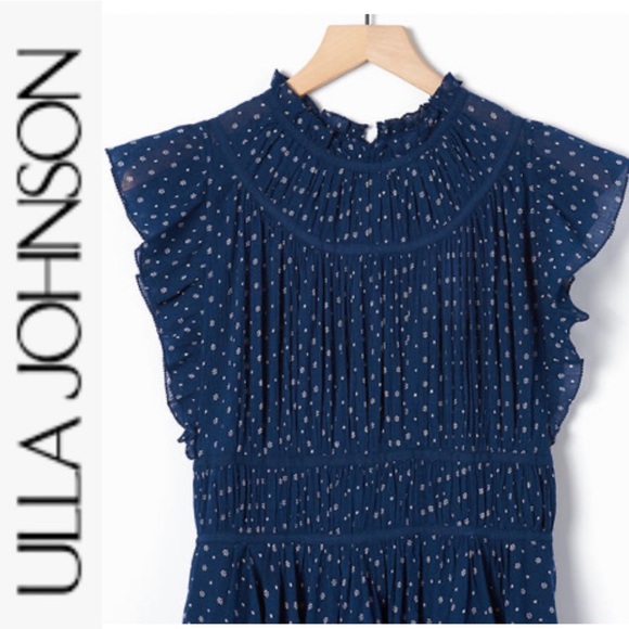 Ulla Johnson Jules Polka Dot Handkerchief Dress blue/white 2 - Picture 2 of 12